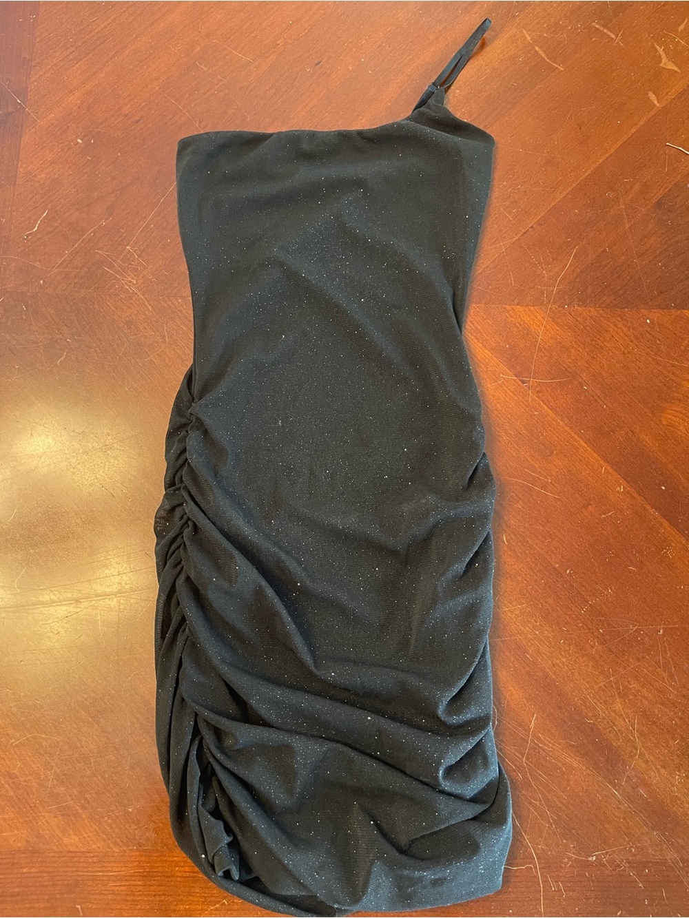 Windsor Black One-Shoulder Ruched Sparkle Dress